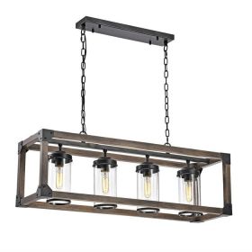 Chandelier, 4 Light Adjustable Dimmable Rectangle with Wrought Iron Accents