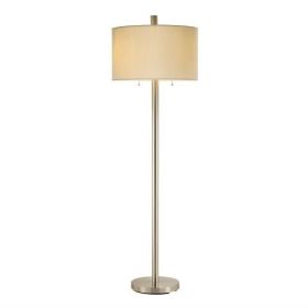 Floor Lamp, Contemporary Satin Steel with Oversized White Silk-like Drum Shade