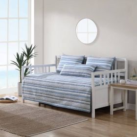 Daybed Cover Set, 100-Percent Cotton Blue White Grey Nautical Stripes, 4 Piece
