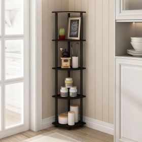Bookcase, 5-Shelf Modern Corner in Espresso Black Wood Finish
