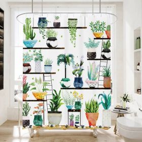 Shower Curtain, 72" Watercolor Plants Botanical Floral Flower Pots Succulents