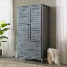 Armoire, FarmHome Louvered Distressed Grey Solid Pine