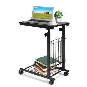 Sofa Table, Black Multipurpose Adjustable Height TV Tray on Wheels