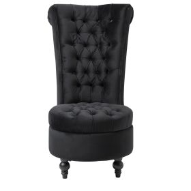Chair, Black Tufted High Back Plush Velvet Upholstered Accent Low Profile