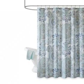 Shower Curtain, 72" Cotton with Blue Watercolor Paisley Floral Motif