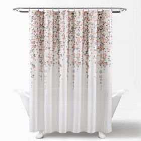 Shower Curtain, 72-inch Off-White Beige Peach Pink Grey Floral Vines Flowers