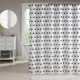 Shower Curtain, 72-inch White Polyester Fabric  with Black Pom Pom Polka Dots