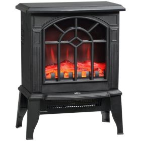 Fireplace Heater, Black Electric with Realistic Log Flame LED
