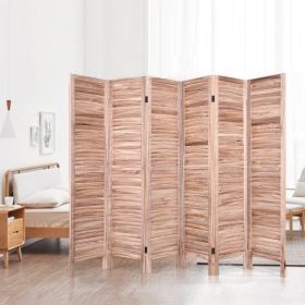 Room Divider Screen, 6-Panel Classic Louver Slatted  in Brown Wood Finish