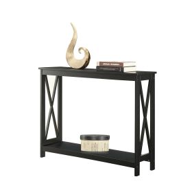 Sofa Table, Black Wood Console with Bottom Storage Shelf