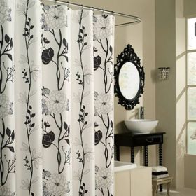 Shower Curtain, 71" Boho Black and White Floral Flowers Polyester Fabric