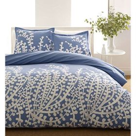 Comforter Set, Full/Queen 100-Percent Cotton 3-Piece with Blue White Floral Pattern
