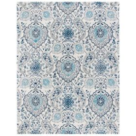 Area Rug, 3' x 5' Coastal Blue Grey Damask Indoor