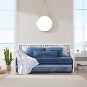 Daybed Cover, 4 Piece Coastal Blue Navy White Stripes Cotton Bedding Set