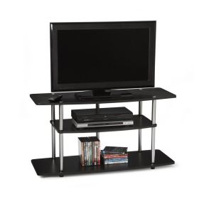Flat Screen TV Stand, 3-Tier in Black Wood Grain / Stainless Steel