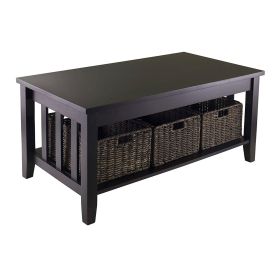 Coffee Table, Espresso 2 Tier with 3 Storage Baskets