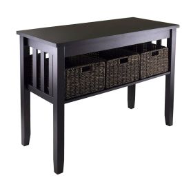 Console Table, Espresso 2 Tier Entryway Hall with 3 Storage Baskets