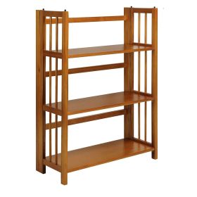 Bookcase, 3-Shelf Folding Storage Shelves in Honey Oak Finish
