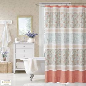 Shower Curtain, 72 x 72" Cotton with Coral Orange Blue White Paisley Pattern