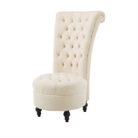 Accent Chair. Cream Tufted High Back Plush Velvet Upholstered Low Profile