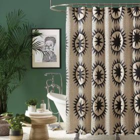 Shower Curtain, 72 x 72 in. Cotton Poly w/ Cream Brown Sun Star Medallion Pattern