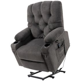 Power Lift Chair Recliner, Dark Grey Upholstered with USB Ports, Cup Holders, Side Pockets