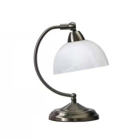 Lamp Desk Light Table, Small Bankers Lamp with Marbleized White Glass Shade