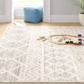 Area Rug, 8-ft. x 10-ft. Hand Woven Wool Blend Grey Beige Ivory Persian Style