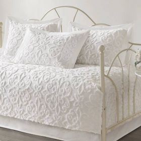 Daybed Cover Bedding Set, 5-Piece French Country White Chenille Medallion Cotton