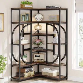 Bookcase, 67-inch Tall Modern Industrial Metal Wood Corner