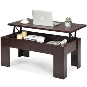 Coffee Table, Farmhouse Lift-Top Laptop Desk in Espresso Brown Wood Finish