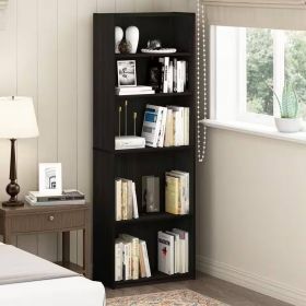 Bookcase, 71-inch Tall 5-Shelf  in Dark Brown Espresso Wood Finish