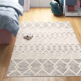 Area Rug, 5-ft. x 7.5-ft. Hand Woven Wool Blend Grey Beige Ivory Persian Style