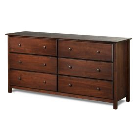 Dresser, Farmhouse Solid Pine Wood 6 Drawer in Cherry Finish