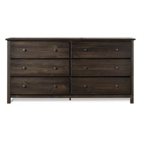 Dresser, Farmhouse Solid Pine Wood 6 Drawer in Espresso Finish