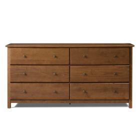 Dresser, Farmhouse Solid Pine Wood 6 Drawer in Walnut Finish