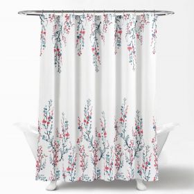 Shower Curtain, 72-inch White Blue Coral Watercolor Floral