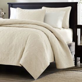 Quilt Set, Full/Queen Ivory Beige Quilted Coverlet with 2 Shams