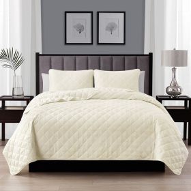 Quilt Set, Full Queen 3-Piece Ivory Polyester Microfiber Reversible Diamond