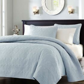 Bedspread, Full / Queen size Quilted Coverlet with 2 Shams in Light Blue