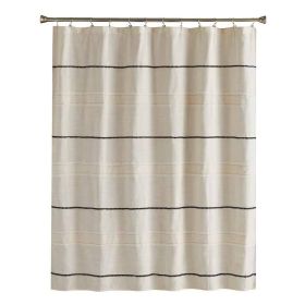 Shower Curtain, 72-inch Polyester/Linen Fabric in Beige with Black Stripes