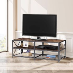 TV Stand,  55-inch Industrial Style Metal Wood for TV up to 65-inch