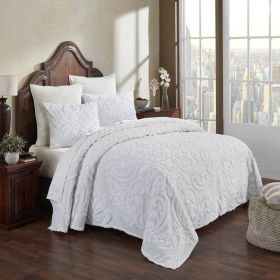 Bedspread Set, Full Size 100-Percent Cotton Chenille 3-Piece Coverlet  in White