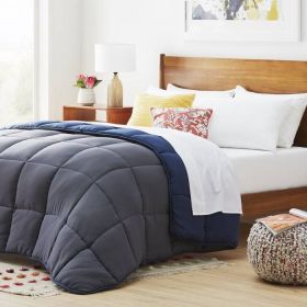 Comforter, Full, All Seasons Grey/Navy Reversible Polyester Down Alternative