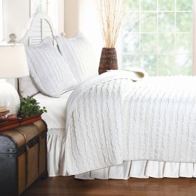 Quilt Set, Twin Oversized 3-Piece White 100% Cotton Ruffles Pre-Washed