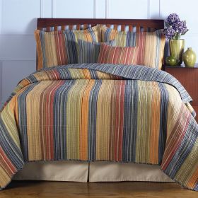 Quilt Set, Full / Queen 100% Cotton  with Red Orange Blue Brown Stripes