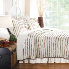 Quilt Set, Full / Queen 100% Cotton Ruffled Multi-color Stripes