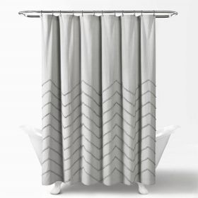 Shower Curtain, 72-inch Grey Chenille Cotton with Chevron Pattern