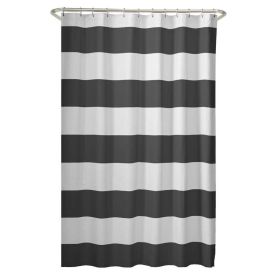 Shower Curtain, 72 x 70 inch Polyester Grey White Nautical Ocean Beach Striped