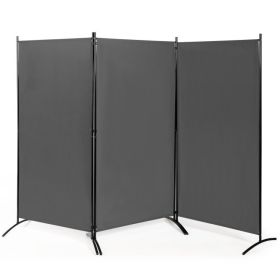 Room Divider Screen, 6-Ft Grey 3-Panel with Steel Base and Heavy Duty Hinges